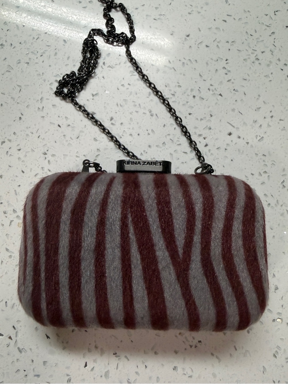 Kirna Zabête Zebra Animal Print Faux Fur Evening Clutch Chain Bag Y2K Glam
